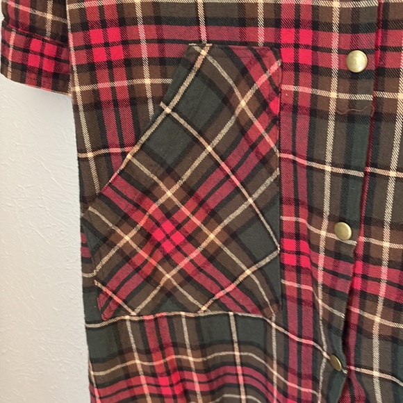 Red and Green Plaid Flannel Shirt Dress - Picture 5 of 7